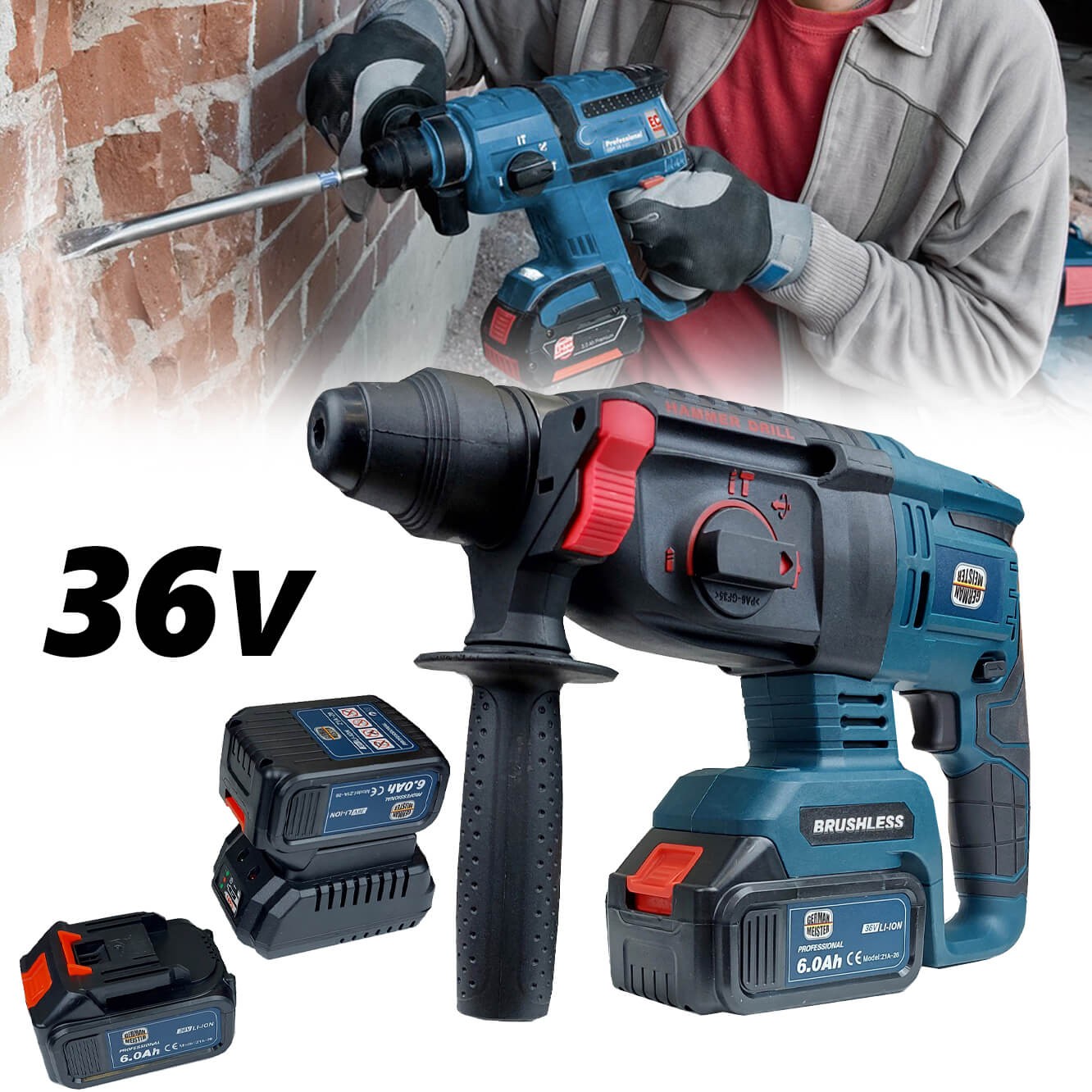 Cordless Drill 36V 6Ah SDS-Plus with 2 batteries