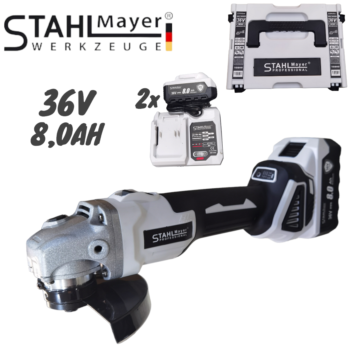 Cordless Impact Angle Grinder 36V 8.0AH STAHLMAYER 125mm Brushless Grinder Cordless