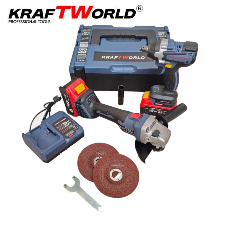 Cordless Wrench and Angle Grinder Set 125mm Kraftworld 36V 8Ah