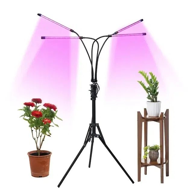 UV plant growing lamp with 3 arms and adjustable stand for direct placement on the floor