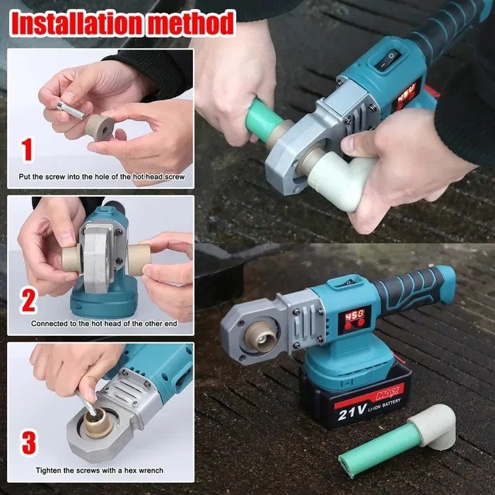 Cordless soldering iron for PPR pipes. Automatic power adjustment 350-450W