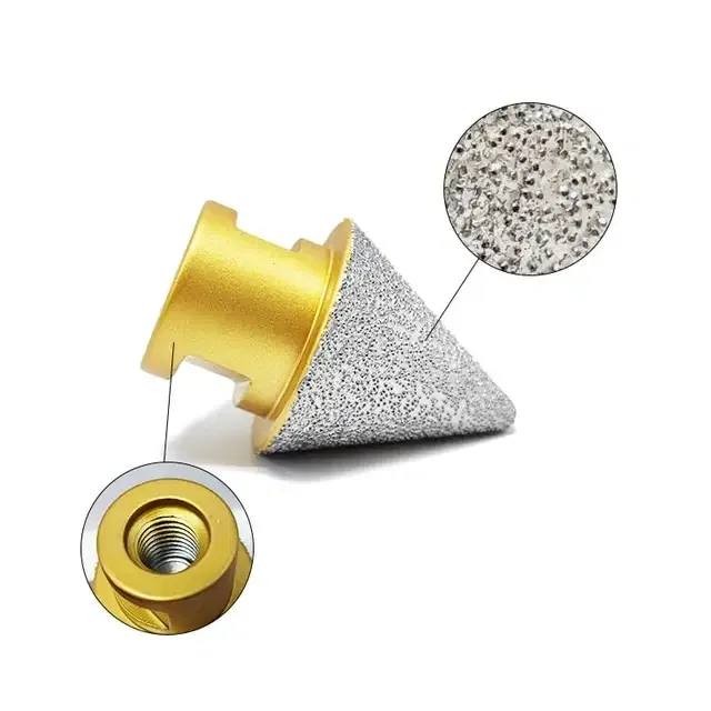 Diamond drill cone for shaping and enlarging a hole in ceramic products.