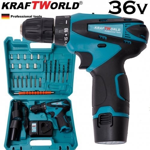 Cordless screwdriver Kraft 36V + inserts and extension