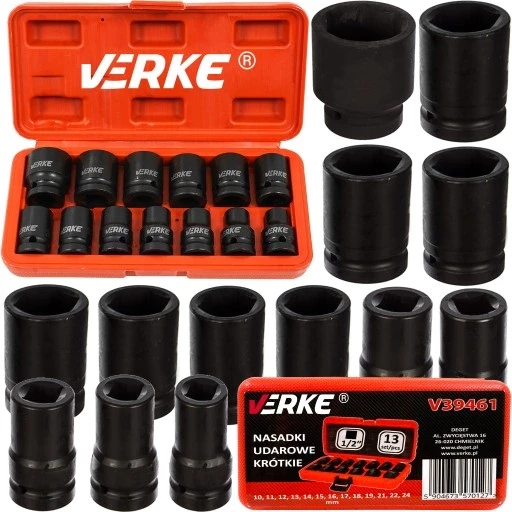 VERKE V39461 Short Impact Insert Set, 1/2", 10-24mm