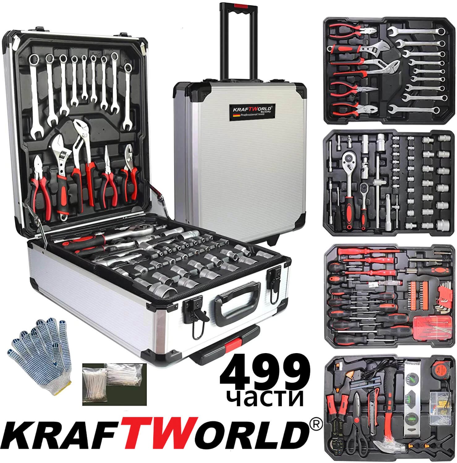 Tool case 499 parts Kraft - ratchet, wrenches, screwdrivers