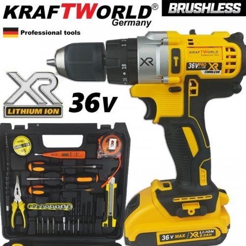 Cordless Hammer Drill with 2 Batteries 36V + GIFT Box of fasteners