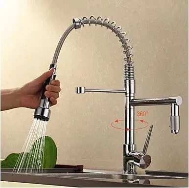 Standing kitchen mixer with pull-out shower